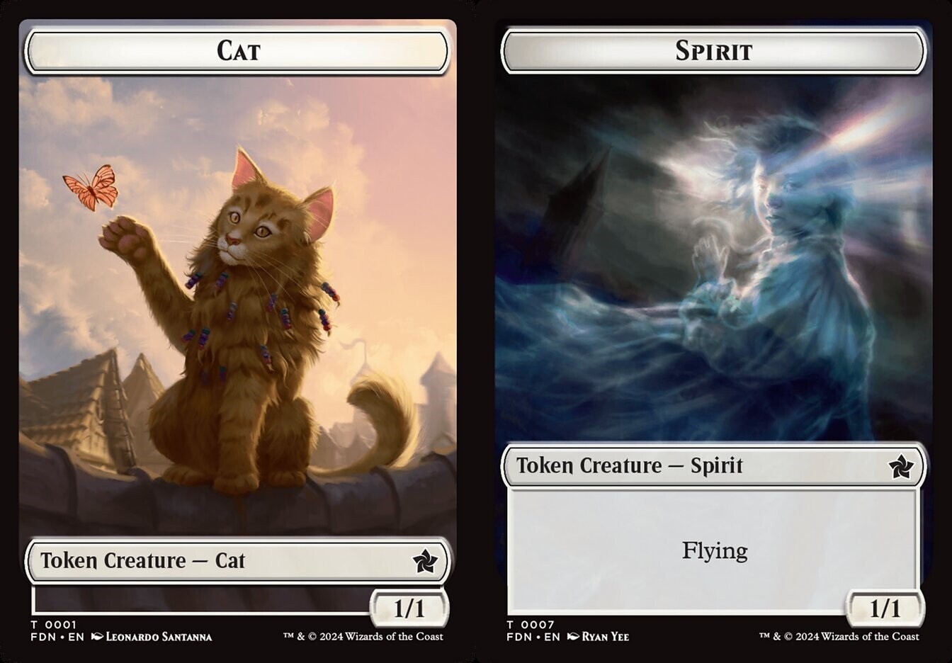 MTG Foundations TOKEN Cat #0001 Spirit #0007 PLAYSET 4X X4