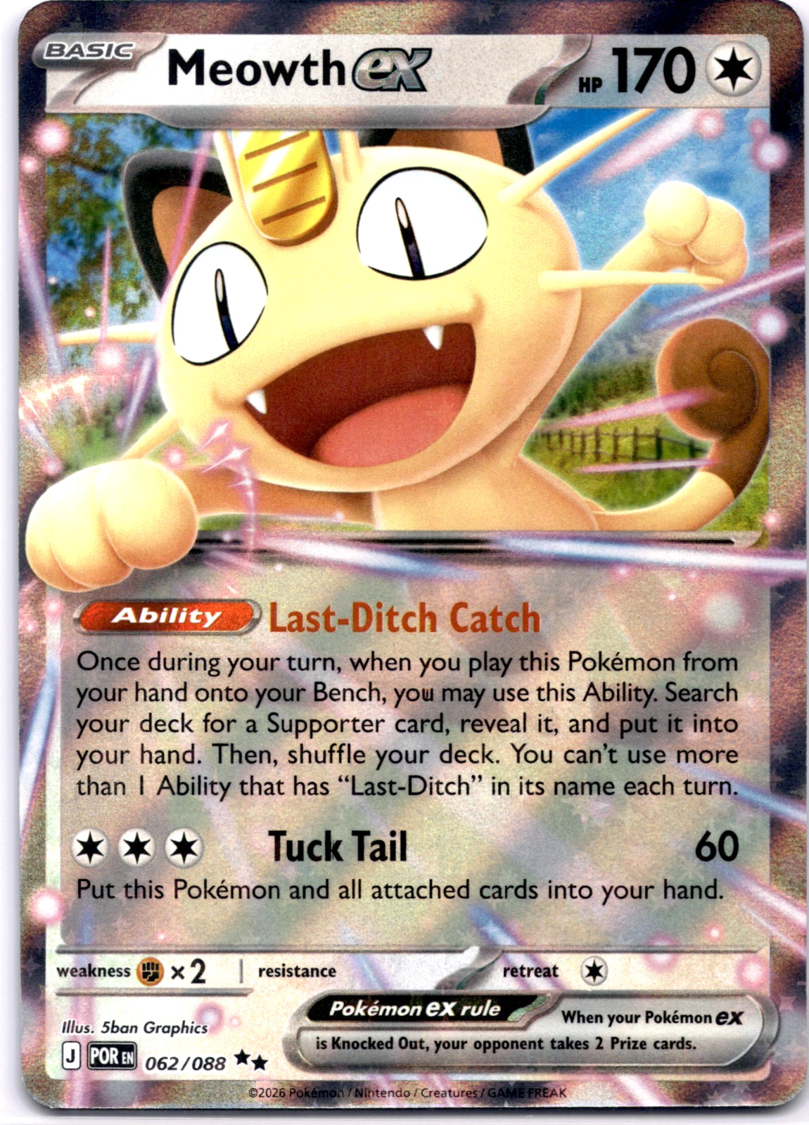 Pokemon TCG Meowth ex 062/088 Perfect Order Holo Rare Near Mint