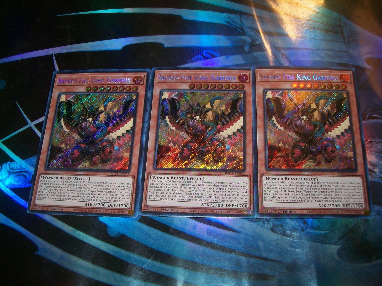 3x Sacred Fire King Garunix 1st Edition Secret Rare RA05-EN031 Yu-Gi-Oh!