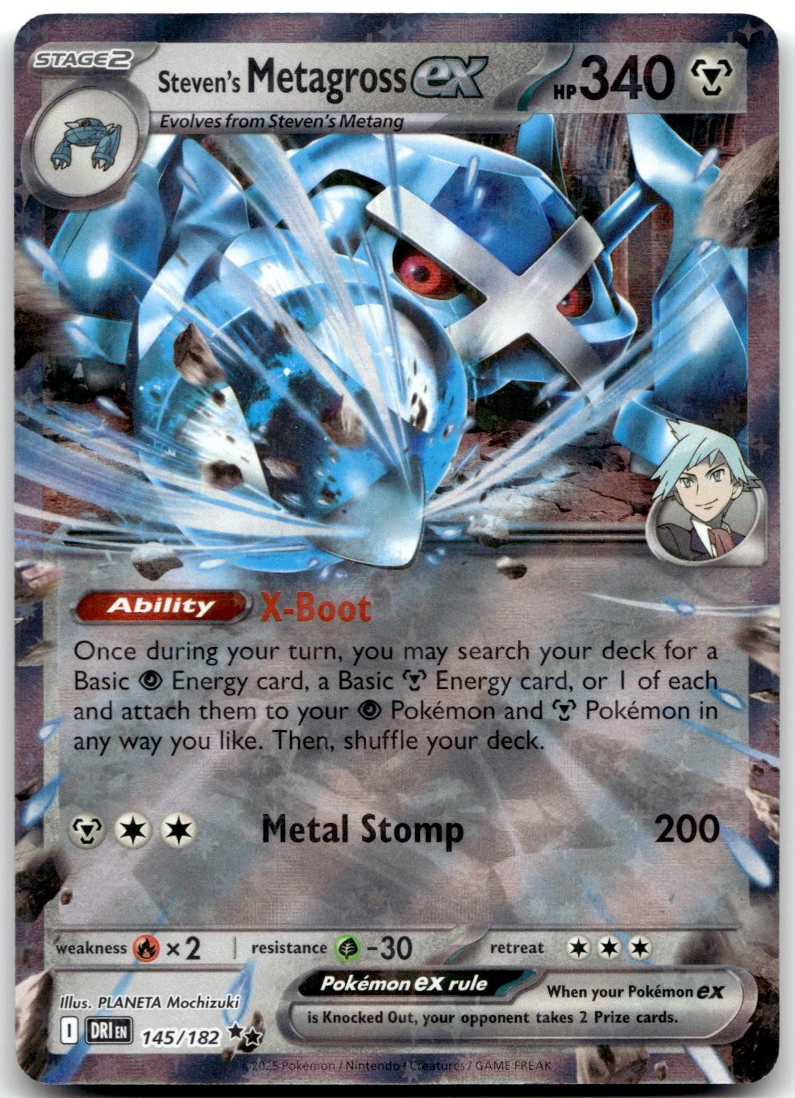 Steven’s Metagross ex 145/182 Destined Rivals Pokemon PLANETA Mochizuki NM