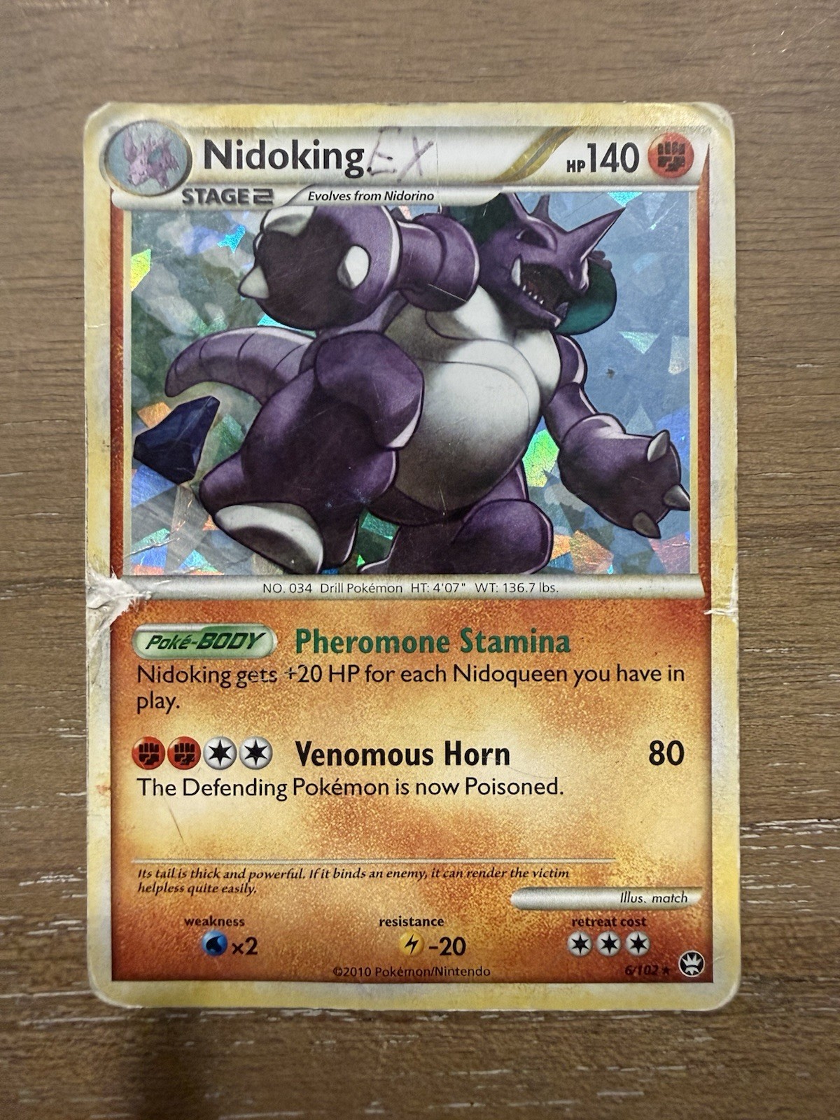 Pokemon NIDOKING 6/102 Cracked Ice Holo Rare (2010 Triumphant) DAM/Damaged
