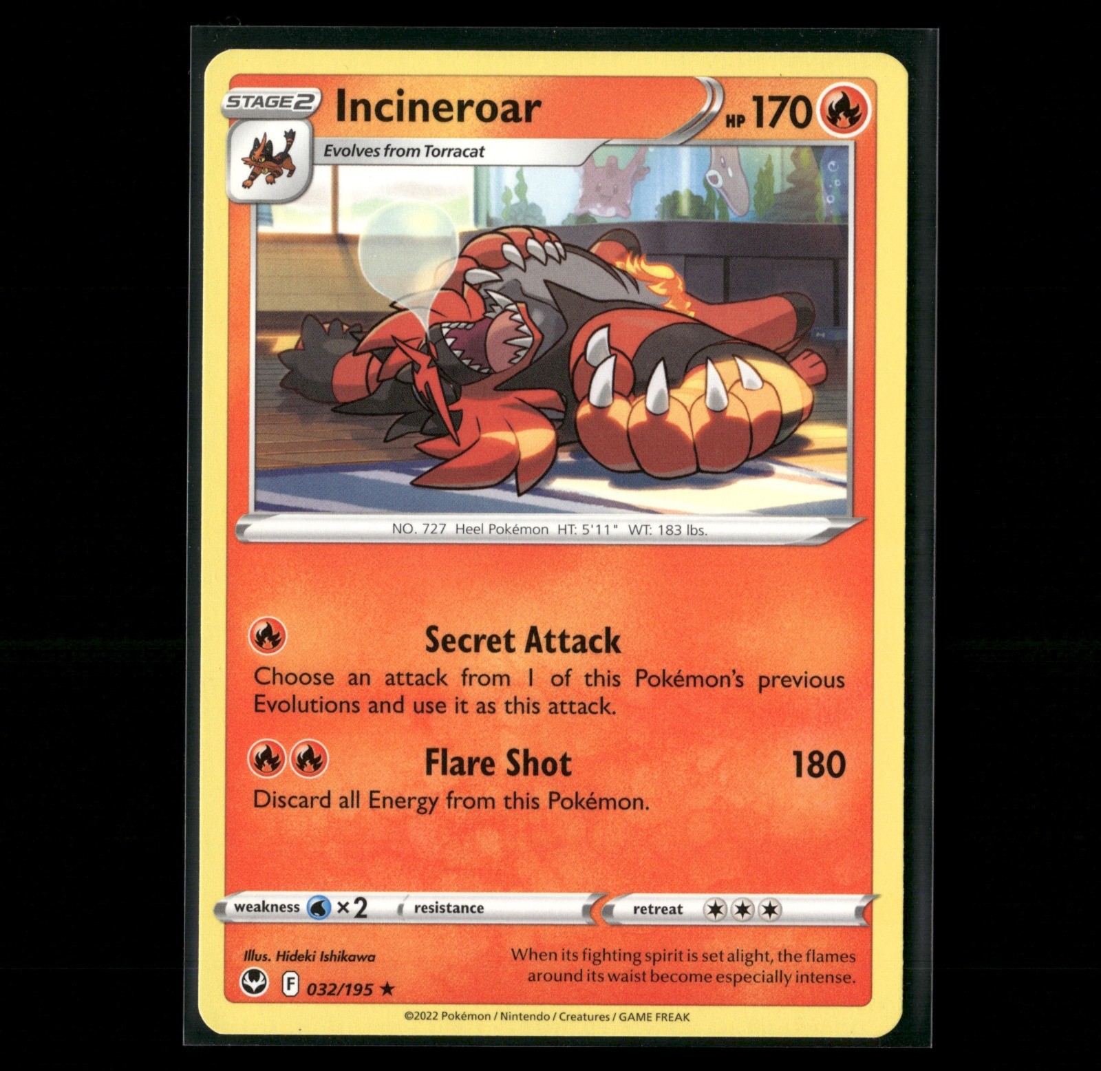 Incineroar Rare 032/195 SWSH12: Silver Tempest 2022 NM Hideki Ishikawa