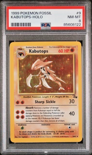 *PSA 8* #9/62 Kabutops Holo Rare Vintage 1999 Pokémon Fossil Near Mint – Mint