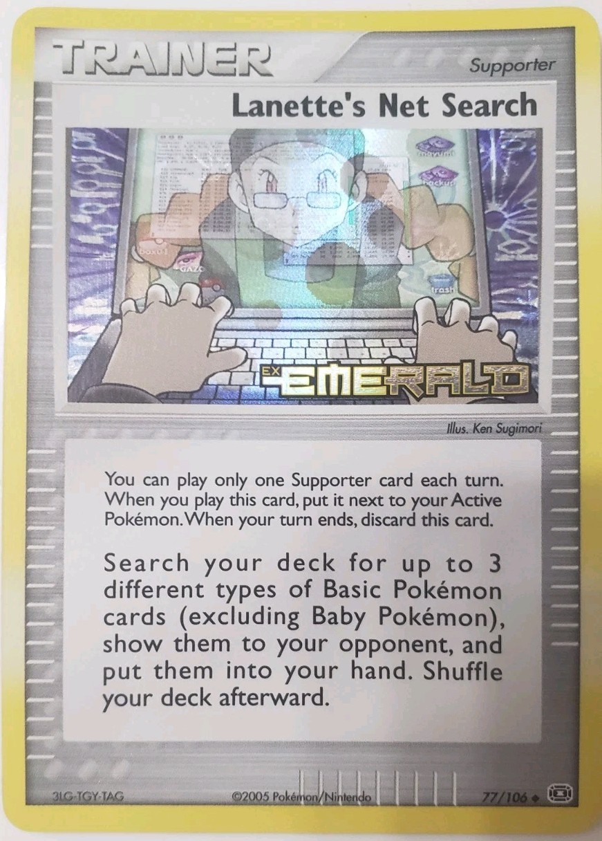 Lanette’s Net Search 77/106 Uncommon Emerald Pokemon Reverse Holo Stamped NM