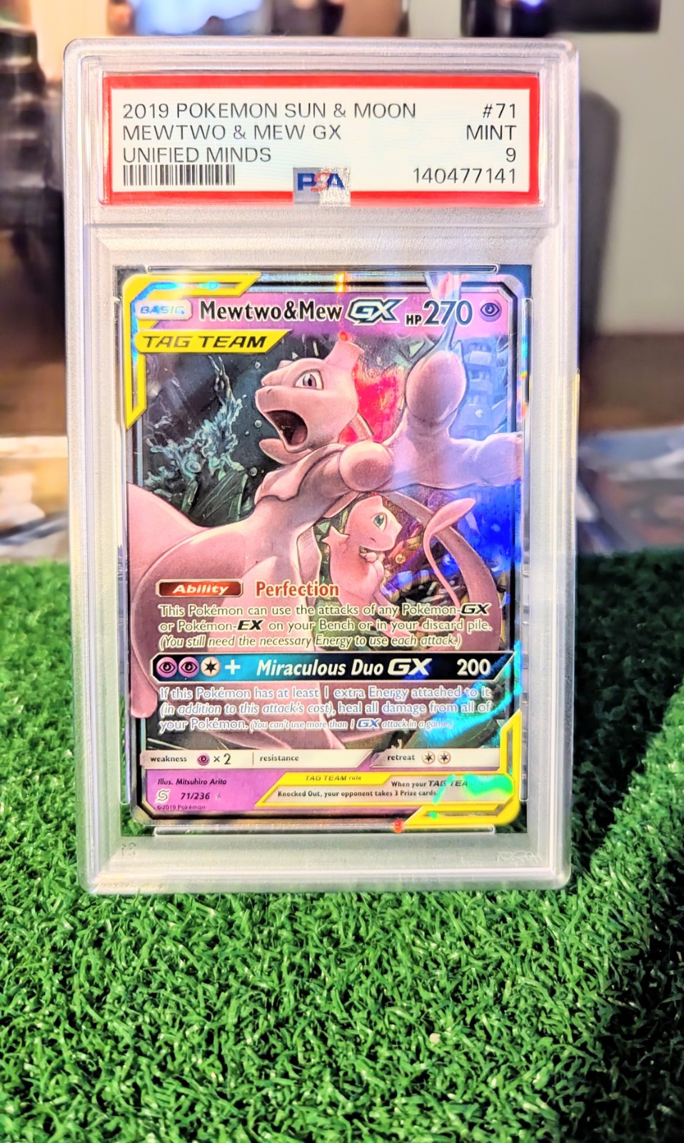 2019 POKEMON SUN & MOON UNIFIED MINDS #71 MEWTWO & MEW GX PSA 9