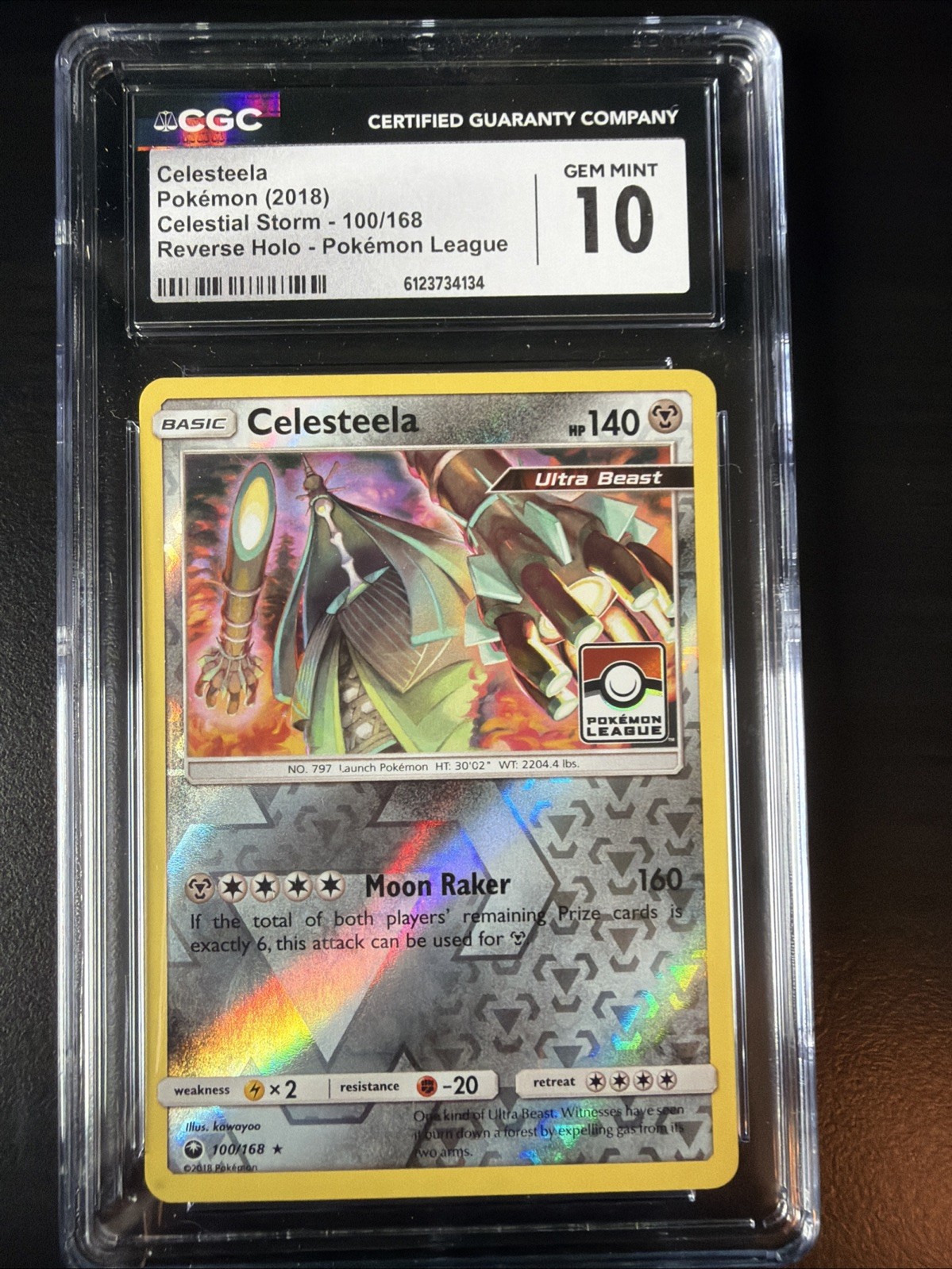 2018 POKEMON SUN & MOON CELESTIAL STORM #100 CELESTEELA-REVERSE FOIL CGC 10