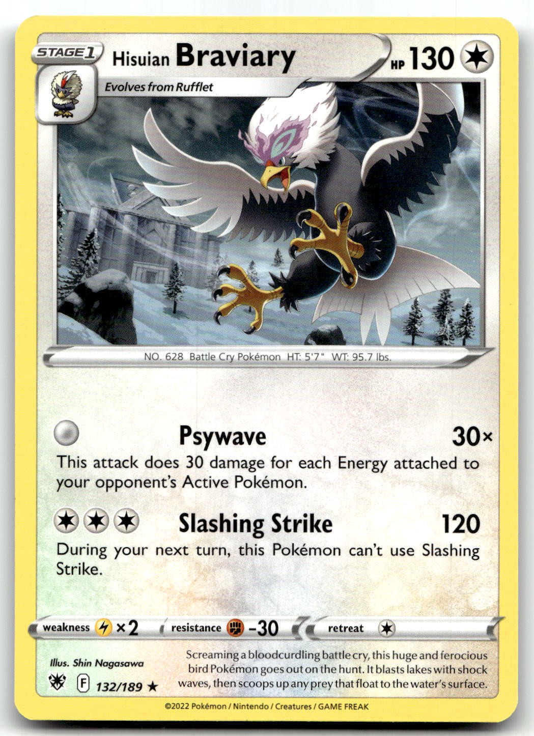 Hisuian Braviary 132/189 SWSH10: Astral Radiance Rare Normal Pokemon TCG NM