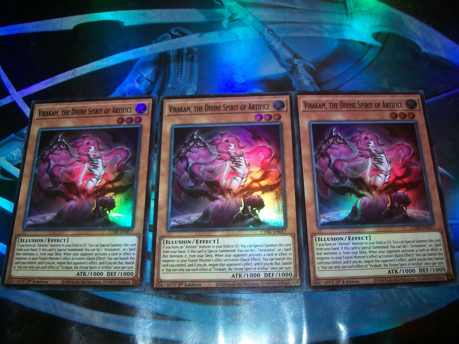 3x Virakam, the Divine Spirit of Artifice 1st Edition Super Rare CORI-EN017