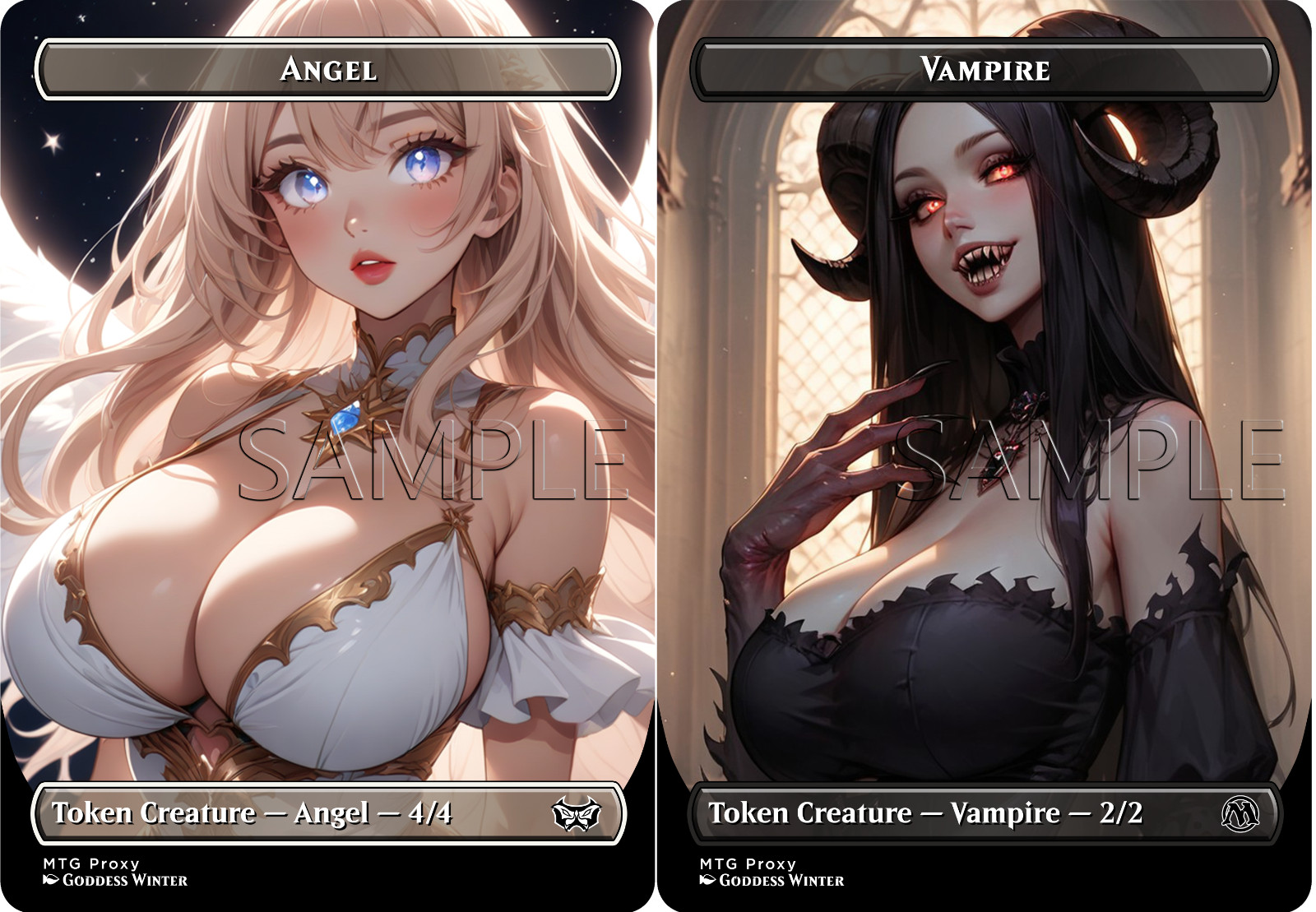 2-Sided Token Card – Angel / Vampire – Fanart Borderless Style – EDH / Playtest