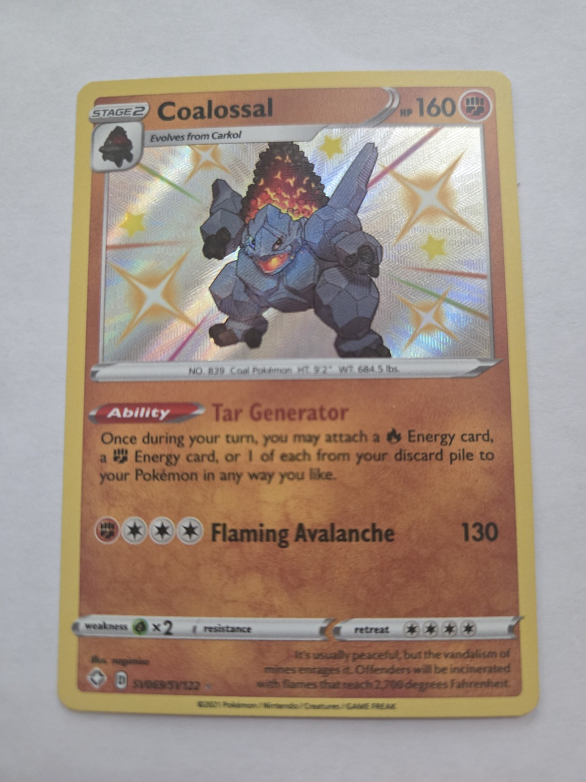 Coalossal Holo Shiny Holo Rare Shining Fates: Shiny Vault SV069/SV122 NM