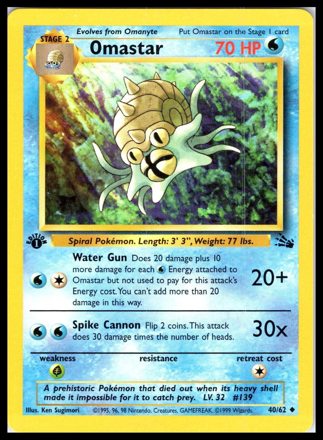 OMASTAR – Pokemon – Ken Sugimori 40/62 FO Fossil – 1st Edition LP