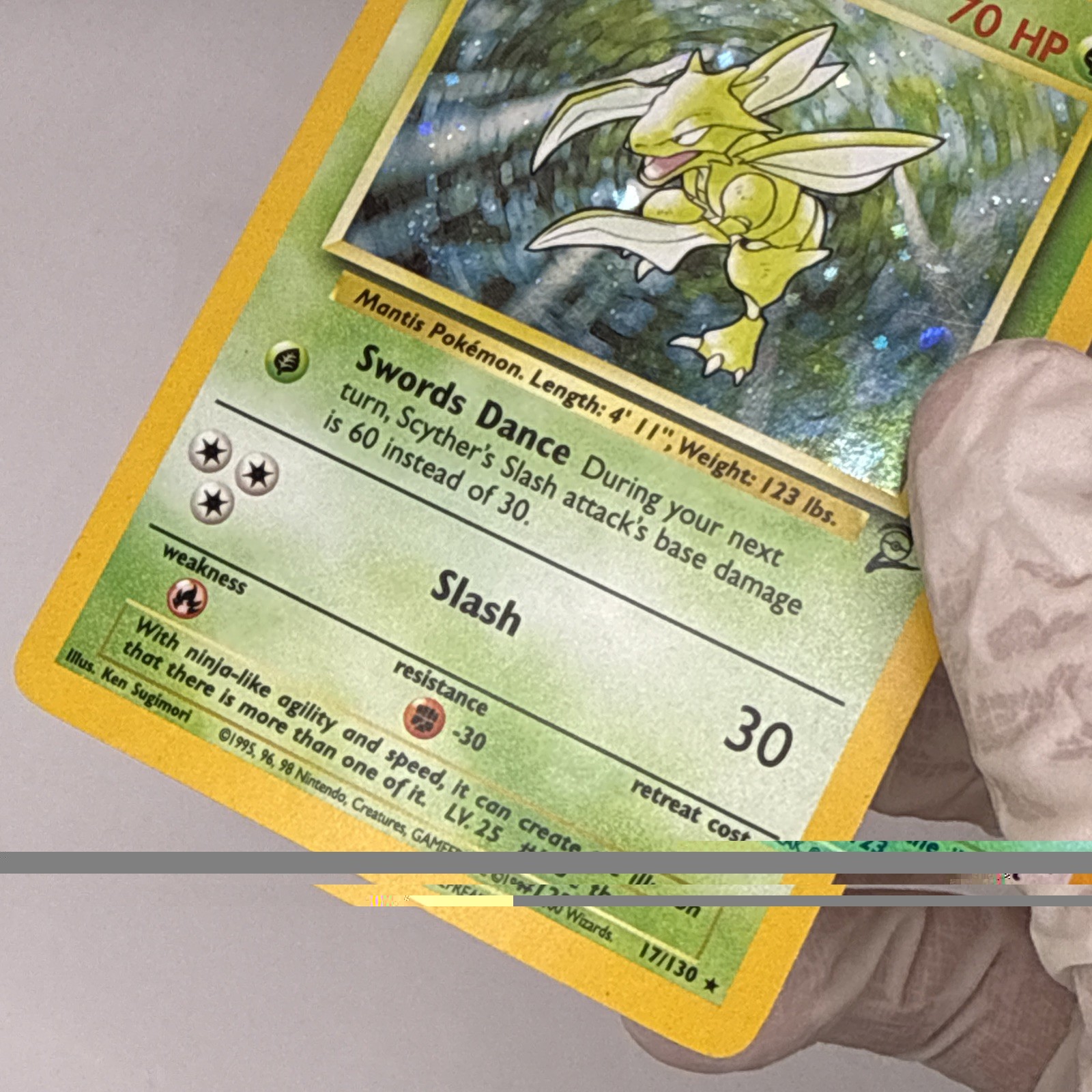 Pokemon TCG Base Set 2 Scyther 017/130 Holo Rare Eng SWIRL! LP-NM