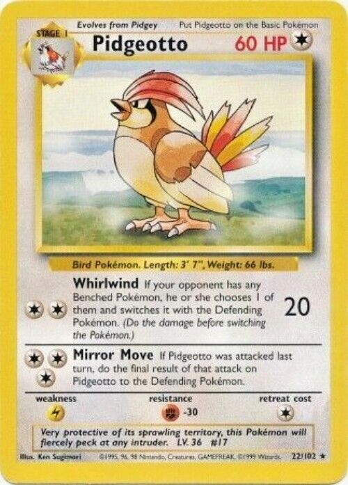Pokémon TCG – Pidgeotto – 22/102 – Rare – Base Set Unlimited [Moderately Played]