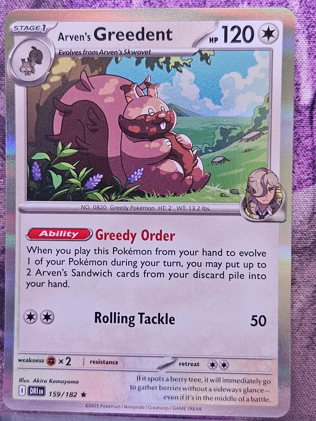 Arven’s Greedent 159/182 Rare Destined Rivals Pokemon Holo Near Mint