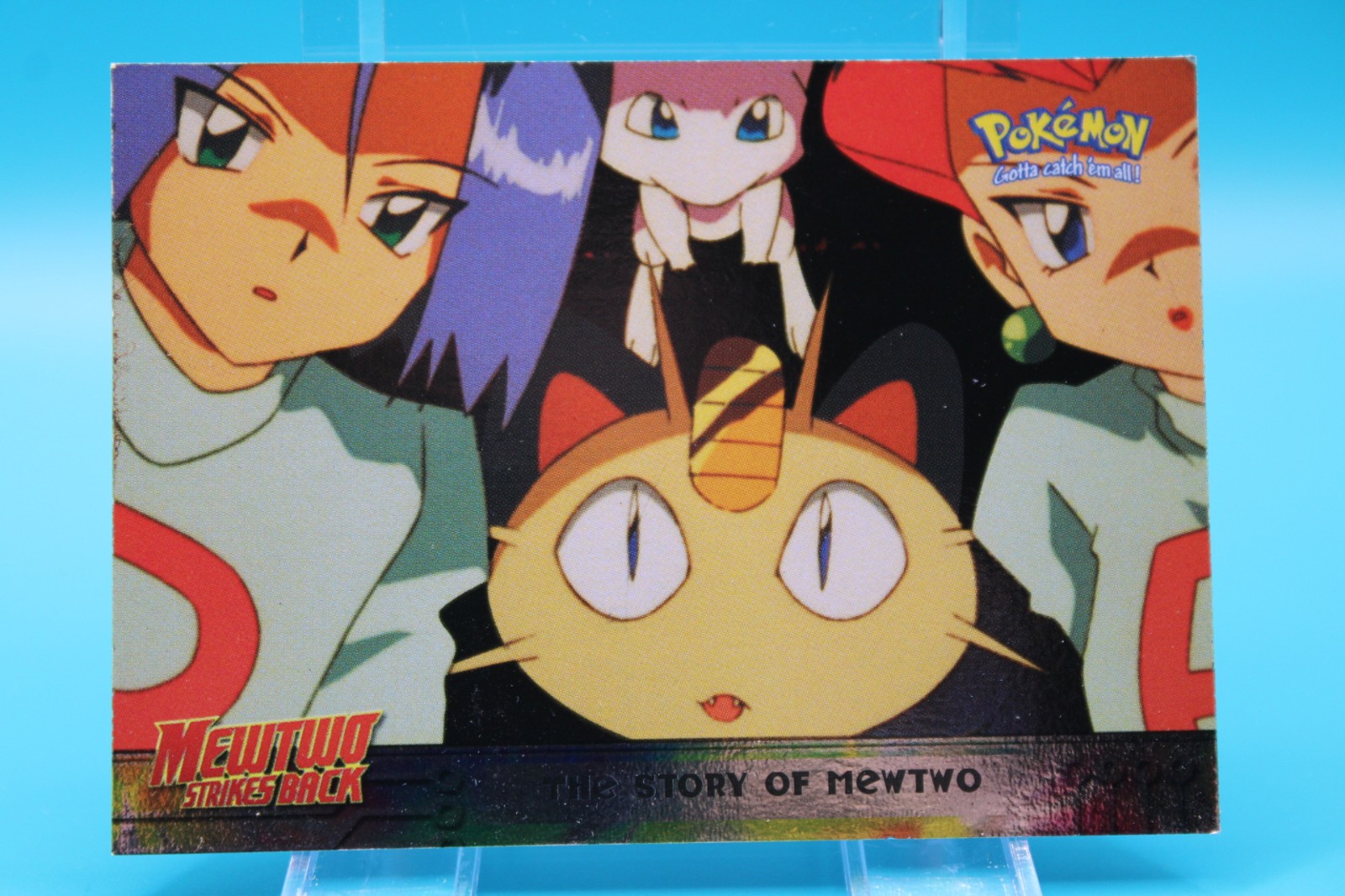 Pokemon MewTwo Strikes Back #24 The Story Of MewTwo Topps Blue Logo Foil Holo