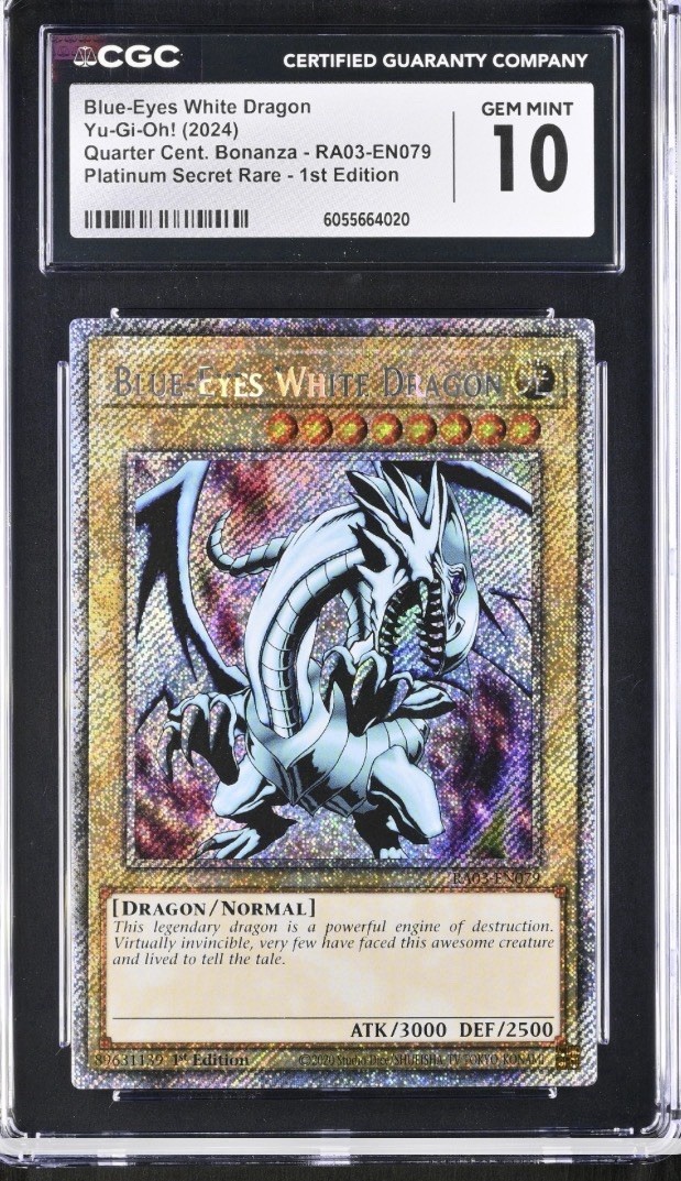 YU-GI-OH! QUARTER CENT PLATINUM SR 1ST EDITION BLUE-EYES WHITE DRAGON CGC G/M 10