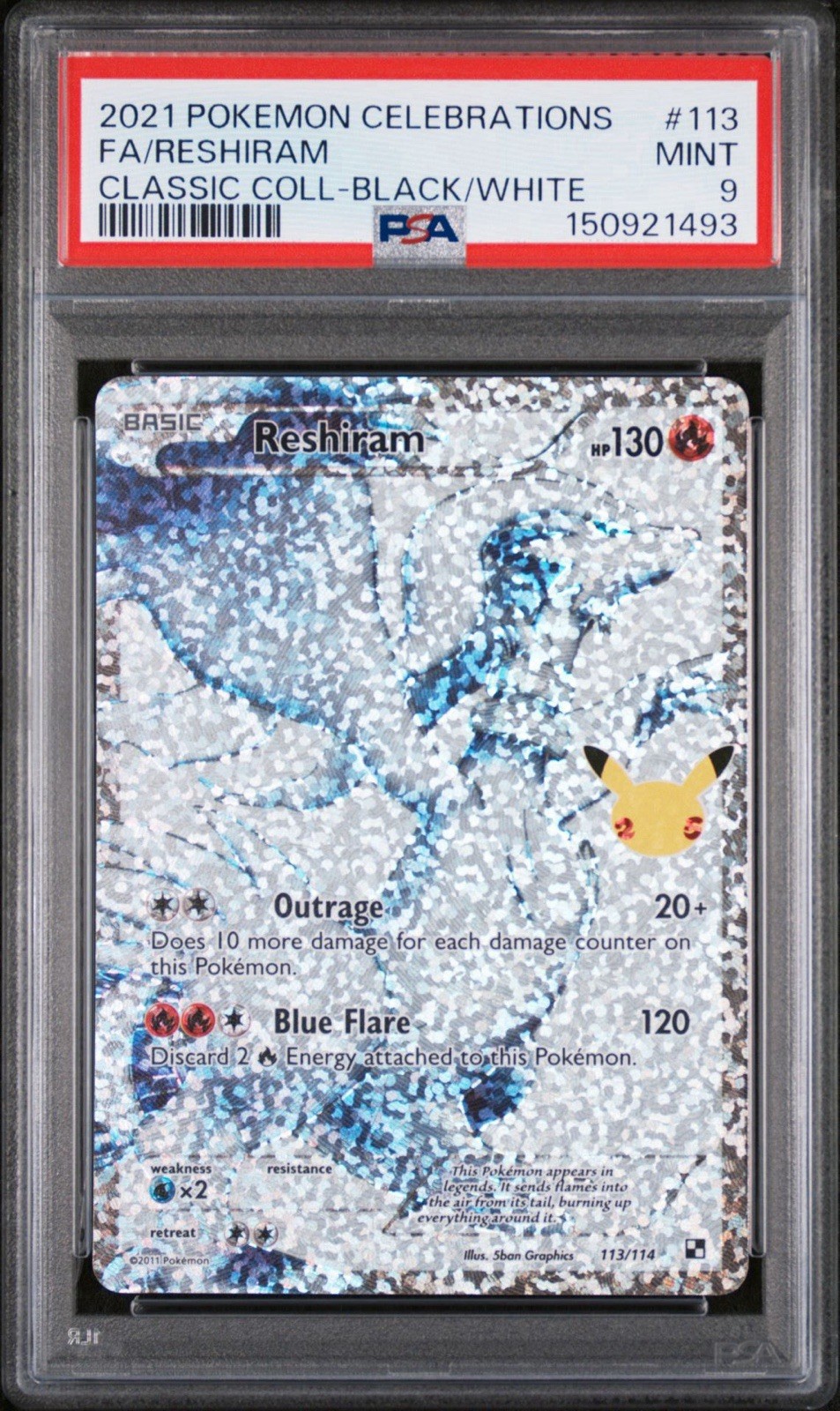 2021 Pokemon Celebrations Reshiram Classic Collection B&W 113/114 PSA 9 Mint