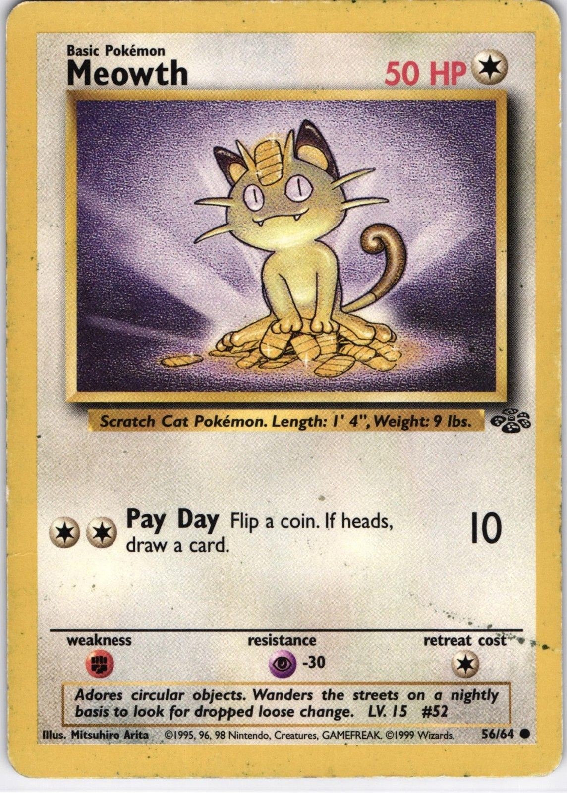 1999 Pokemon Jungle Meowth 56/64 Gold Border Fruit Roll Up Promo WOTC MP/LP