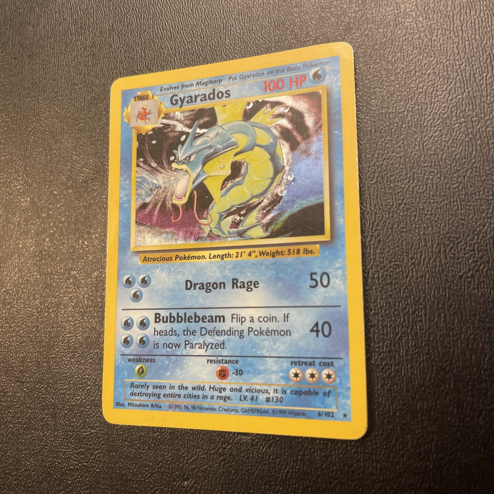 1999 Pokémon Gyarados Base Set Holo Card 006/102