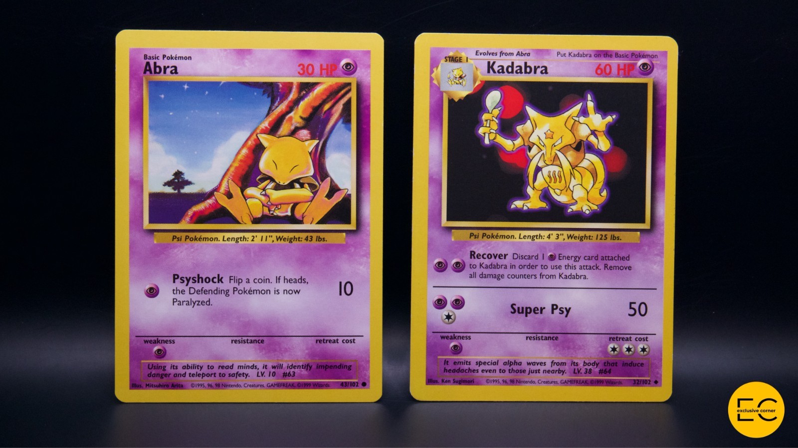 Abra 43/102 C & Kadabra 32/102 U Regular Base Set Unlimited Pokémon English