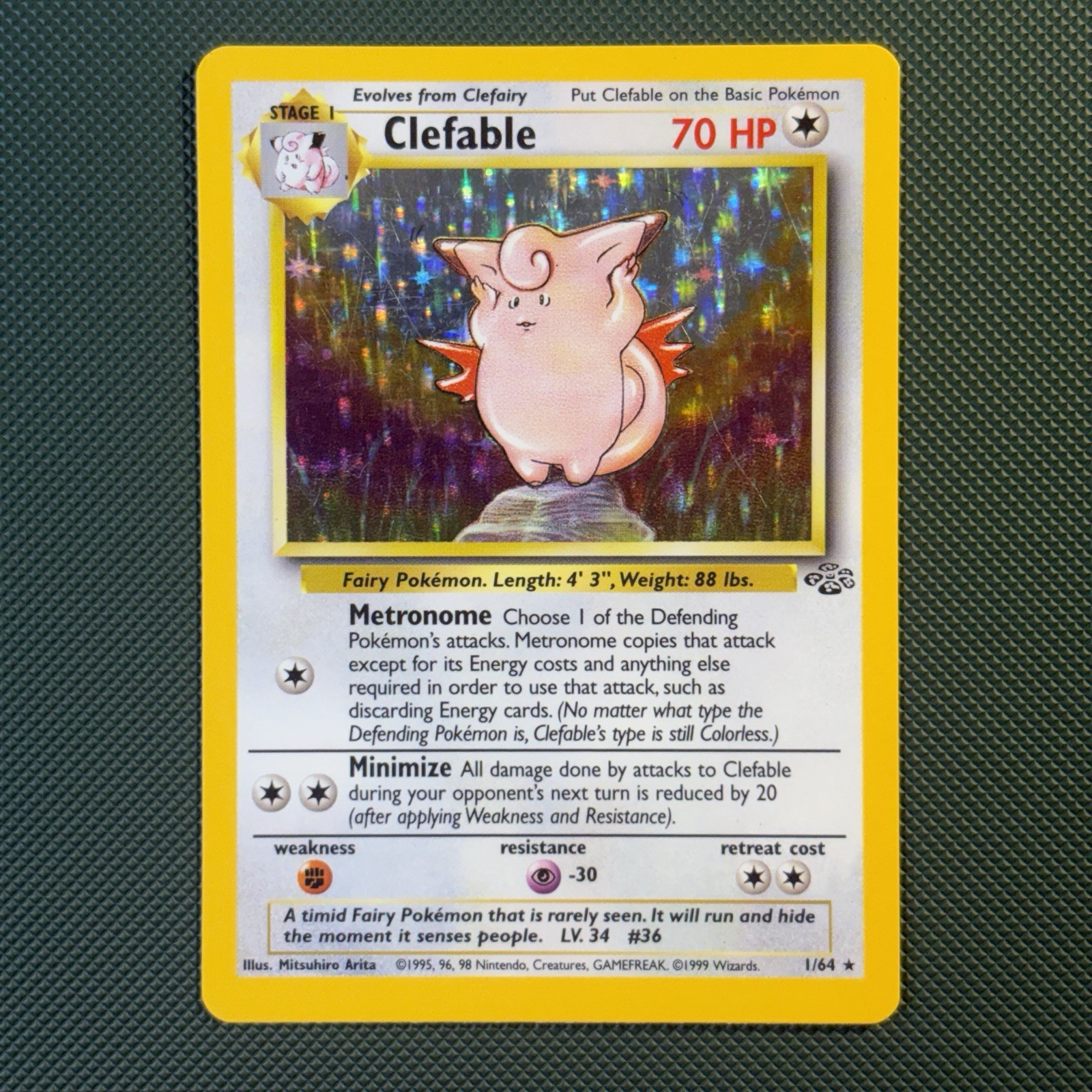 Pokémon Vintage Holo Clefable 01/64 Jungle WotC 1999
