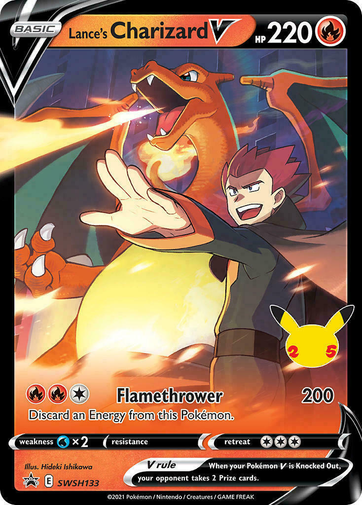 ULTRA RARE Lance’s Charizard V – Celebrations – HOLO Promo SWSH133 Pokemon – LP