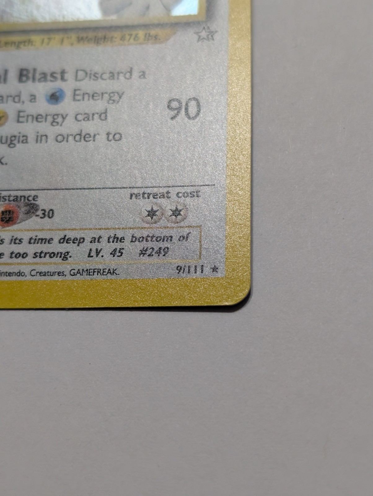 DMG Spot At Top Center Of Card- Lugia 9/111 Neo Genesis Unlimited Holo Rare Fair