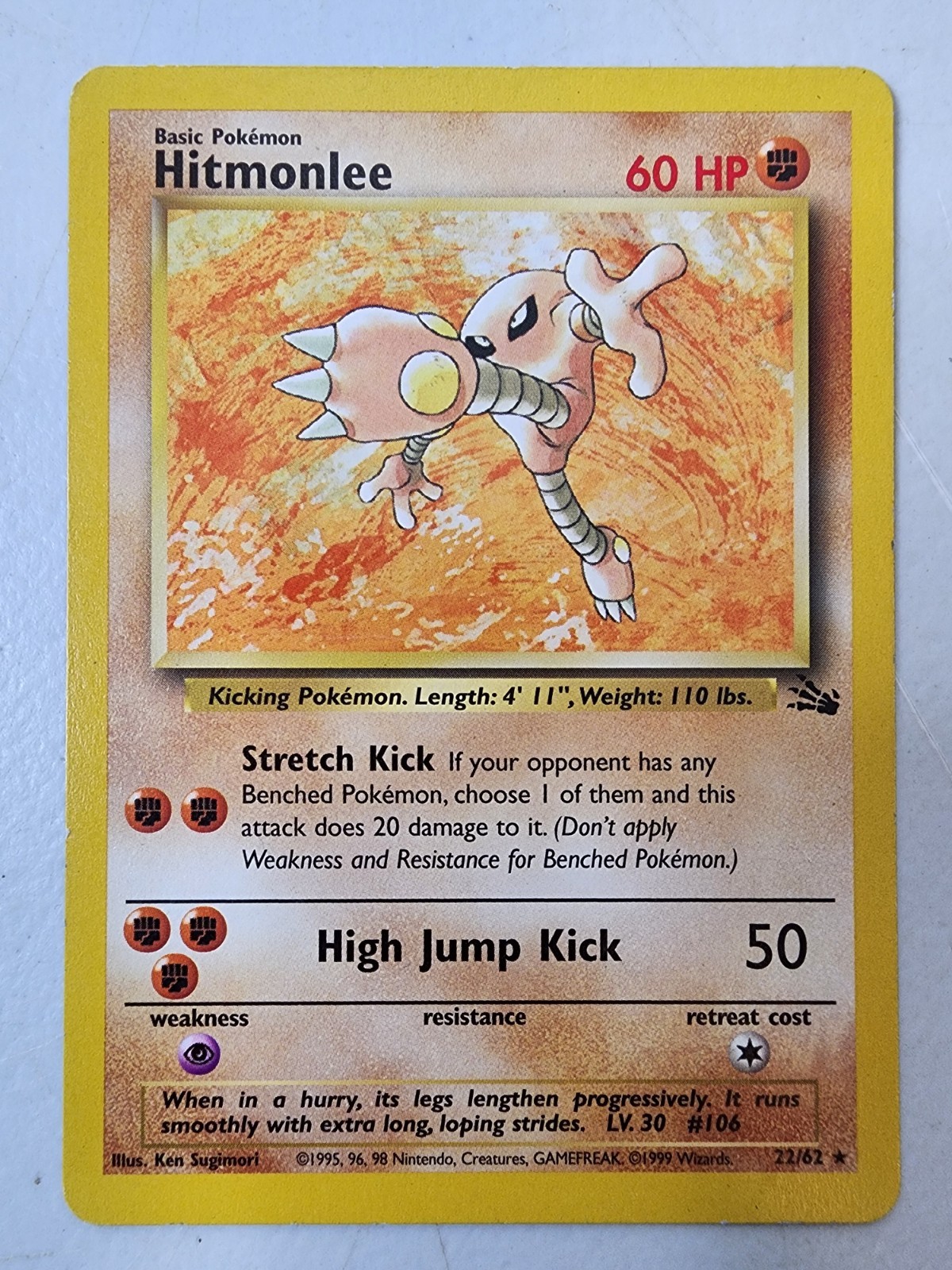 Pokemon Fossil Hitmonlee 22/62 Non Holo Rare LP