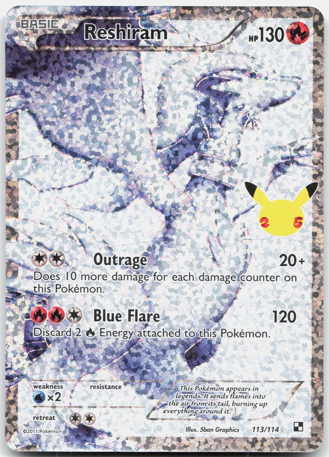 Reshiram 113/114 Celebrations: Classic Collection Pokemon Holo NM