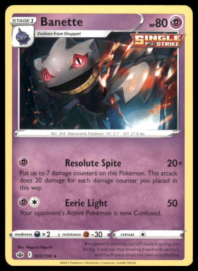 Banette Rare SWSH06: Chilling Reign 063/198 NM