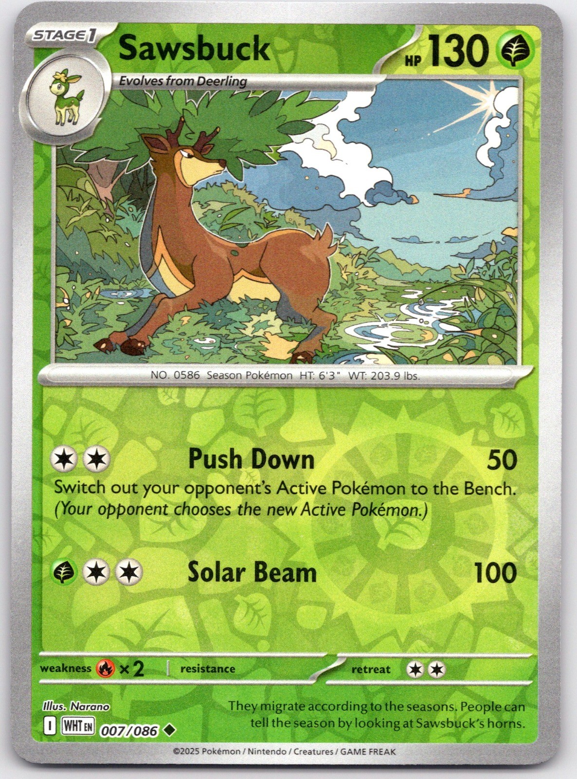Sawsbuck Reverse Holo Uncommon SV: White Flare 007/086 NM