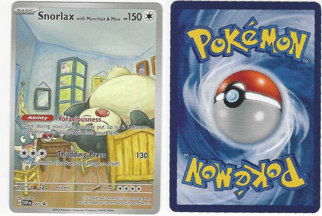 POKEMON TCG SNORLAX W/ MUNCHLAX & MEW SVP PROMO CARD 085 2023 (FAN ART)