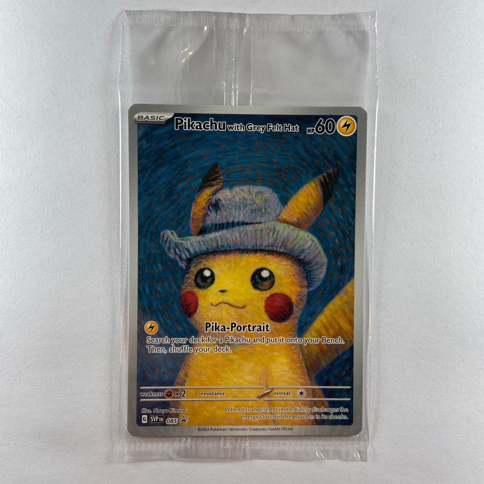 Pokemon TCG Van Gogh Museum Pikachu Grey Felt Hat SVP 085 Promo Card SEALED