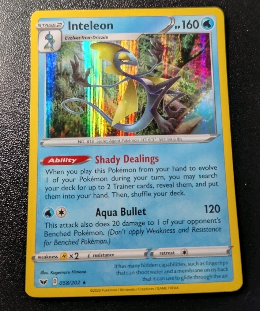 Pokemon Sword & Shield Base Inteleon Holo Rare Card 058/202 NM