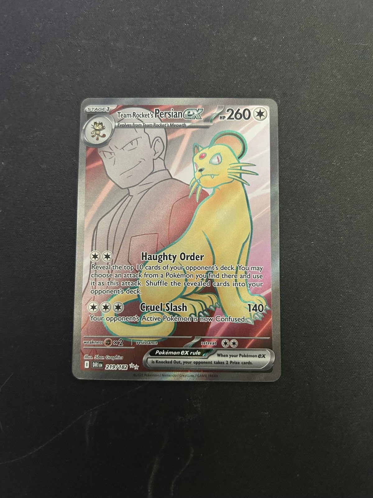 Team Rocket’s Persian ex 219/182 DRI 2025 Pokemon Card SIR Full Art – NM