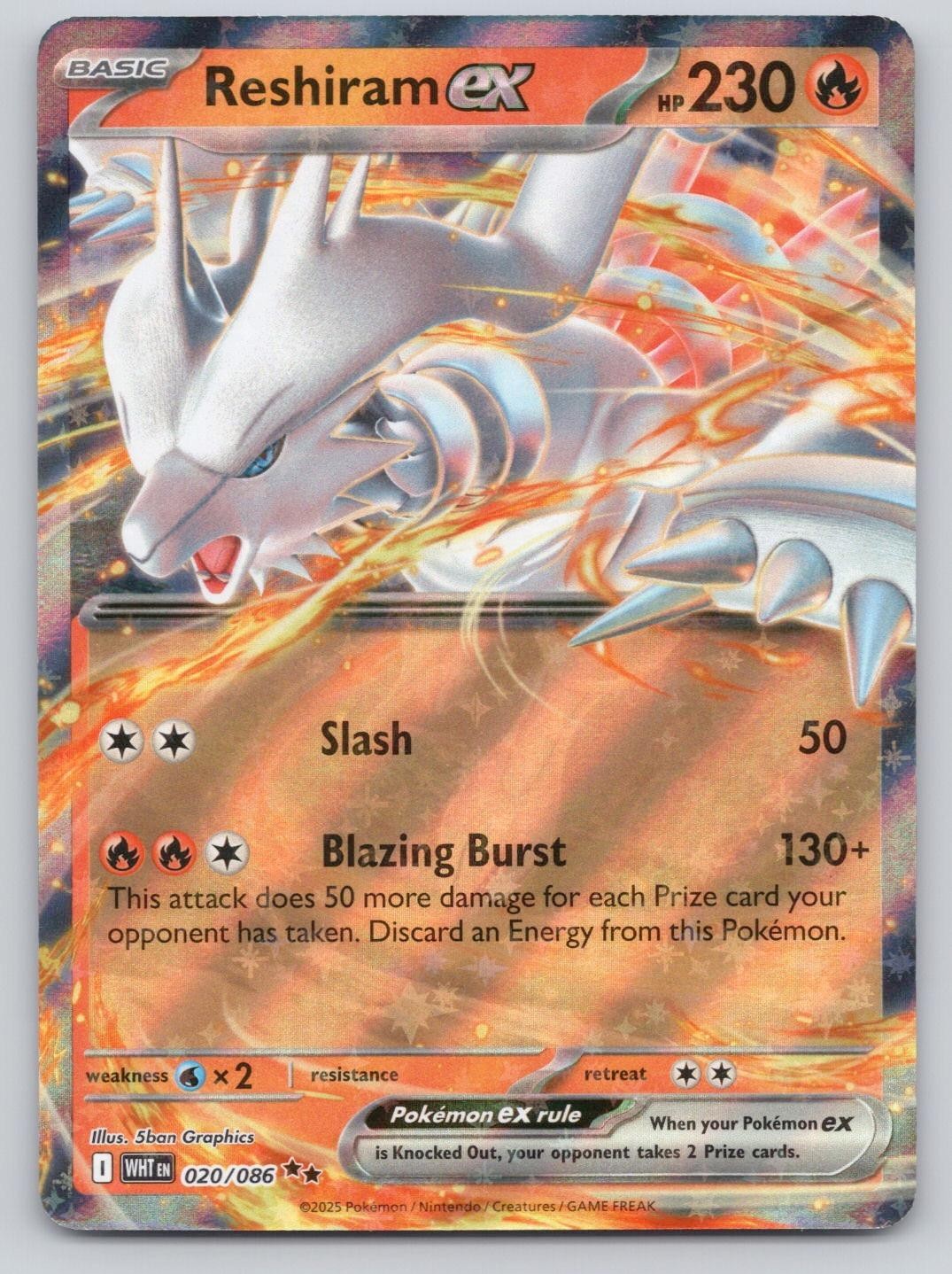 Reshiram ex 020/086 Holo Double Rare White Flare Pokemon Near Mint