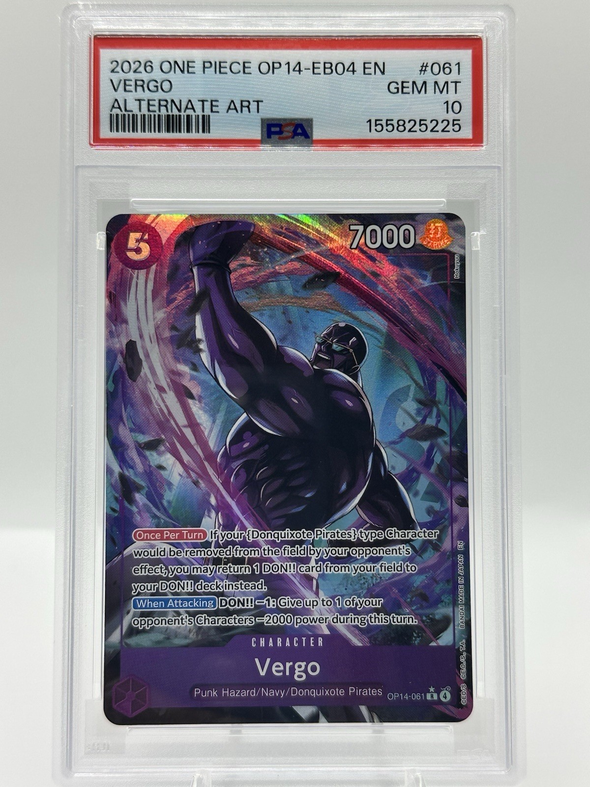 2026 ONE PIECE OP14-EB04 AZURE SEA’S SEVEN ALT ART #061 VERGO PSA 10 OP14-061