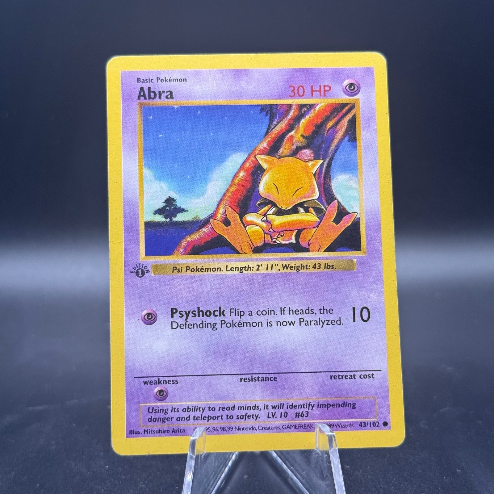 Abra 43/102 Common Base Set Shadowless Pokemon 1st Edition Near Mint