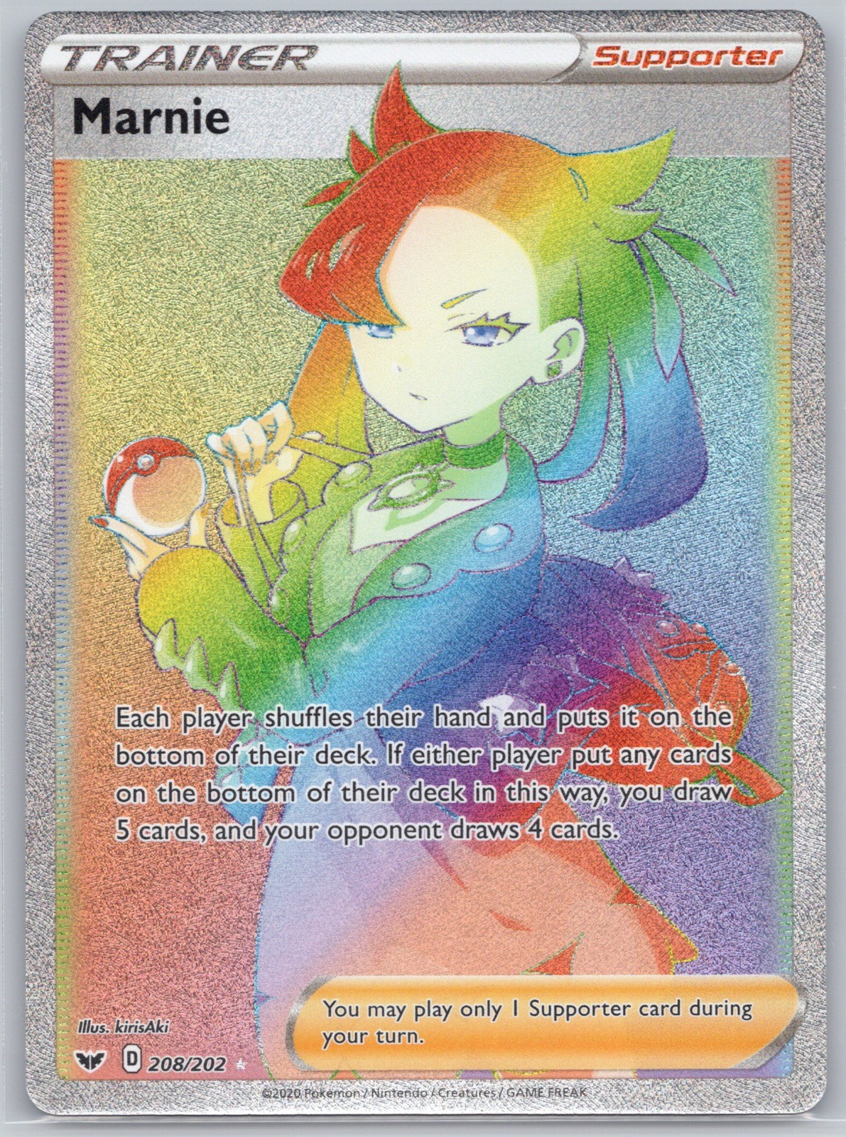 Marnie (Secret) Holo 208/202 Secret Rare Sword & Shield Base Set kirisAki NM