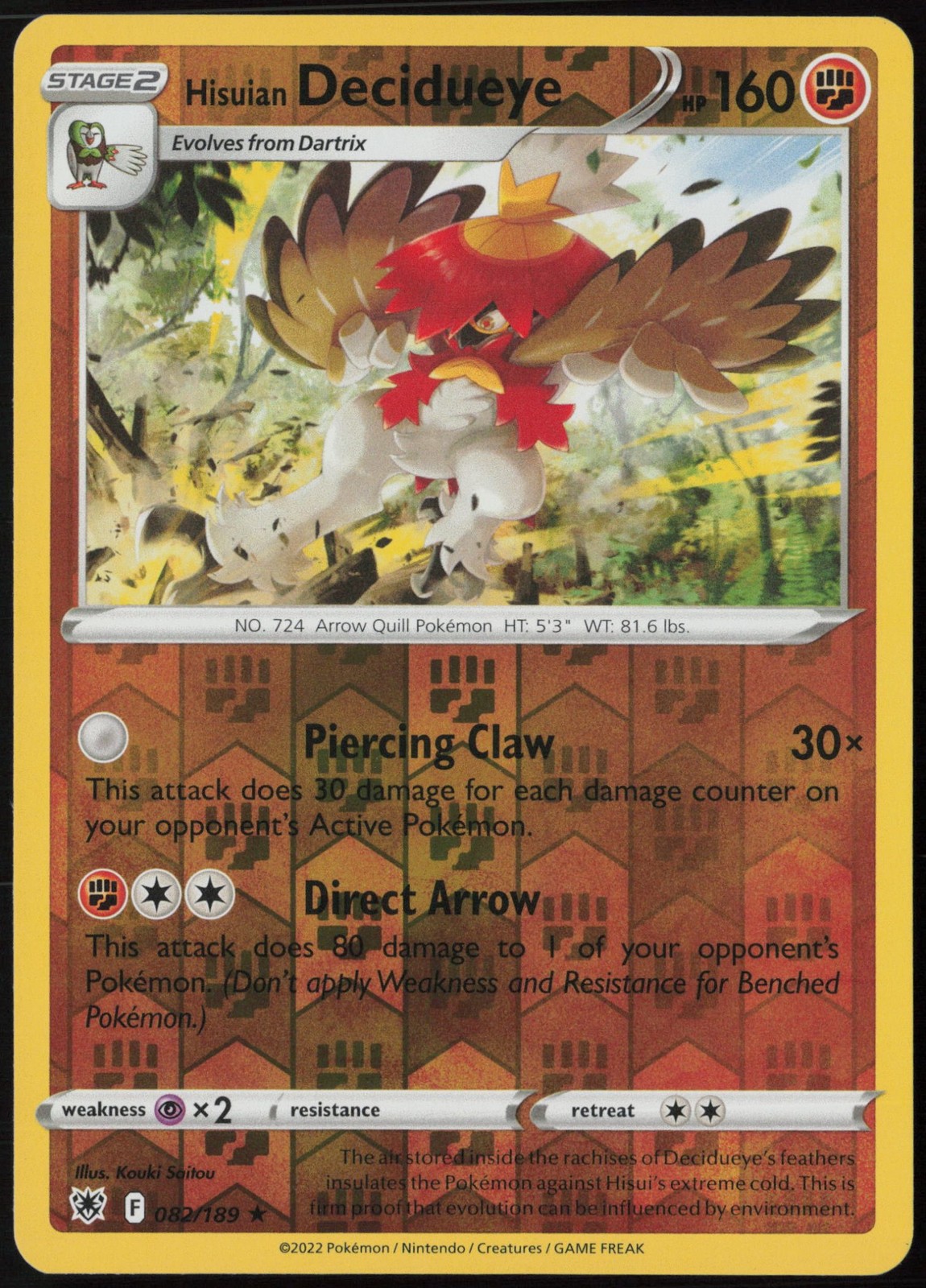 Hisuian Decidueye 082/189 SWSH10: Astral Radiance Holo Rare Reverse Holofoil …