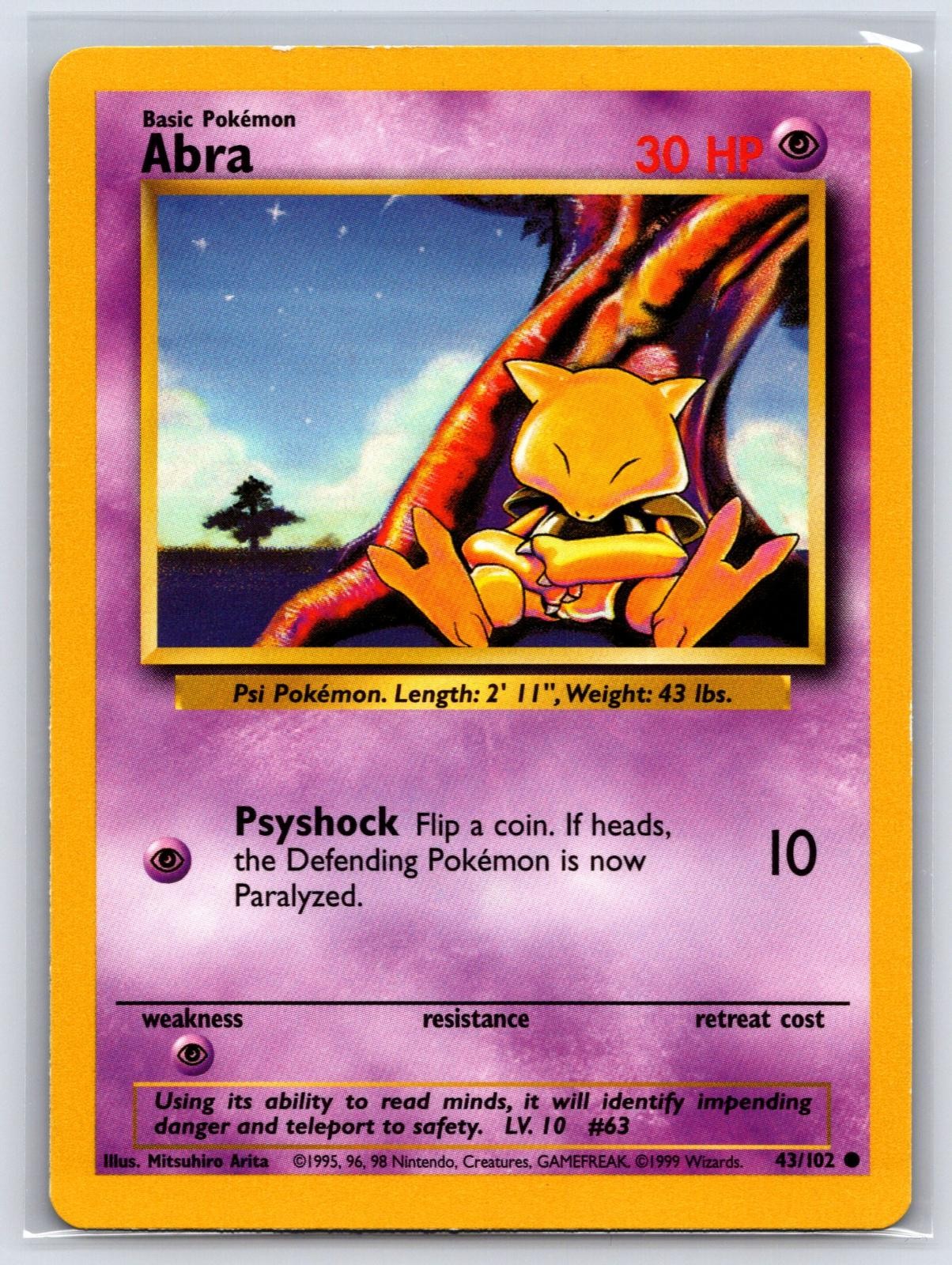 Abra 43/102 Common Base Set Unlimited Pokemon Moderately Played