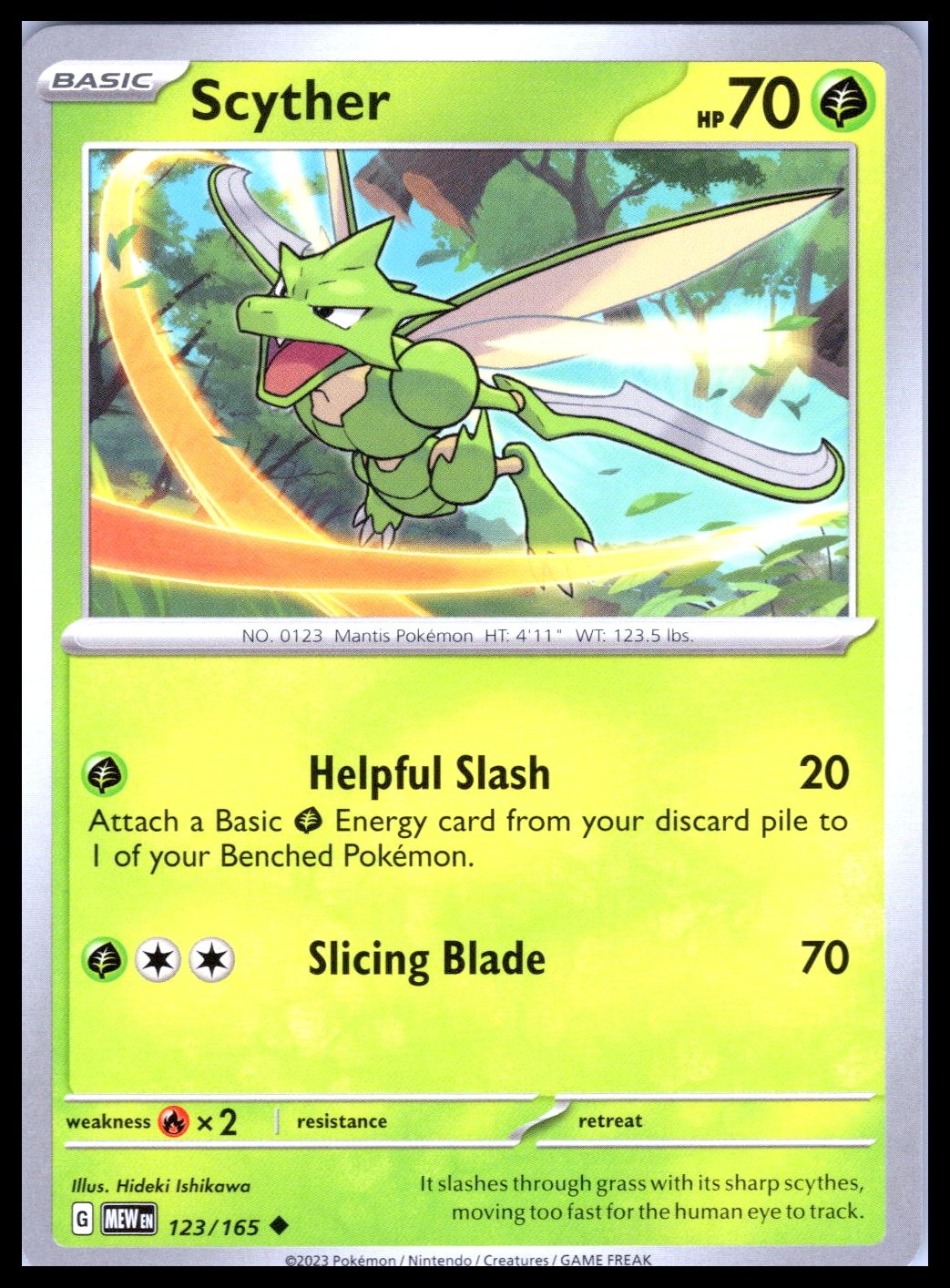 SCYTHER – Pokemon – Hideki Ishikawa 123/165 MEW 151 – NM/M
