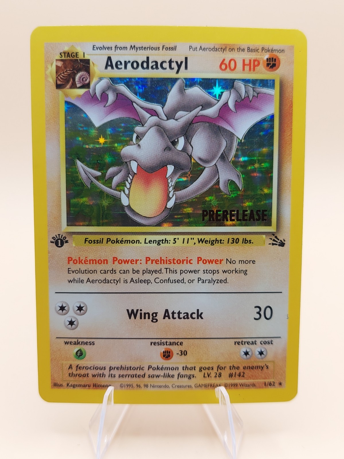 Aerodactyl (Prerelease) 1st Edition Fossil Holo Rare 1/62 Pokemon – WOTC 1999