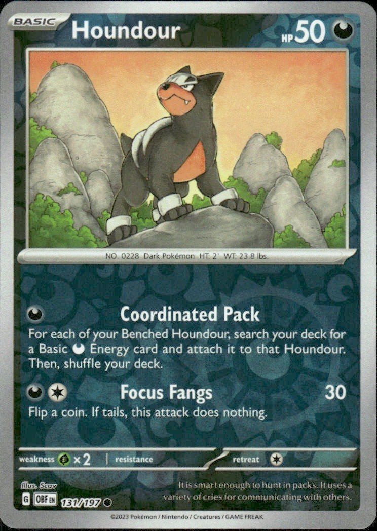 HOUNDOUR 131/197 OBSIDIAN FLAMES COMMON REVERSE HOLO POKEMON SCAV