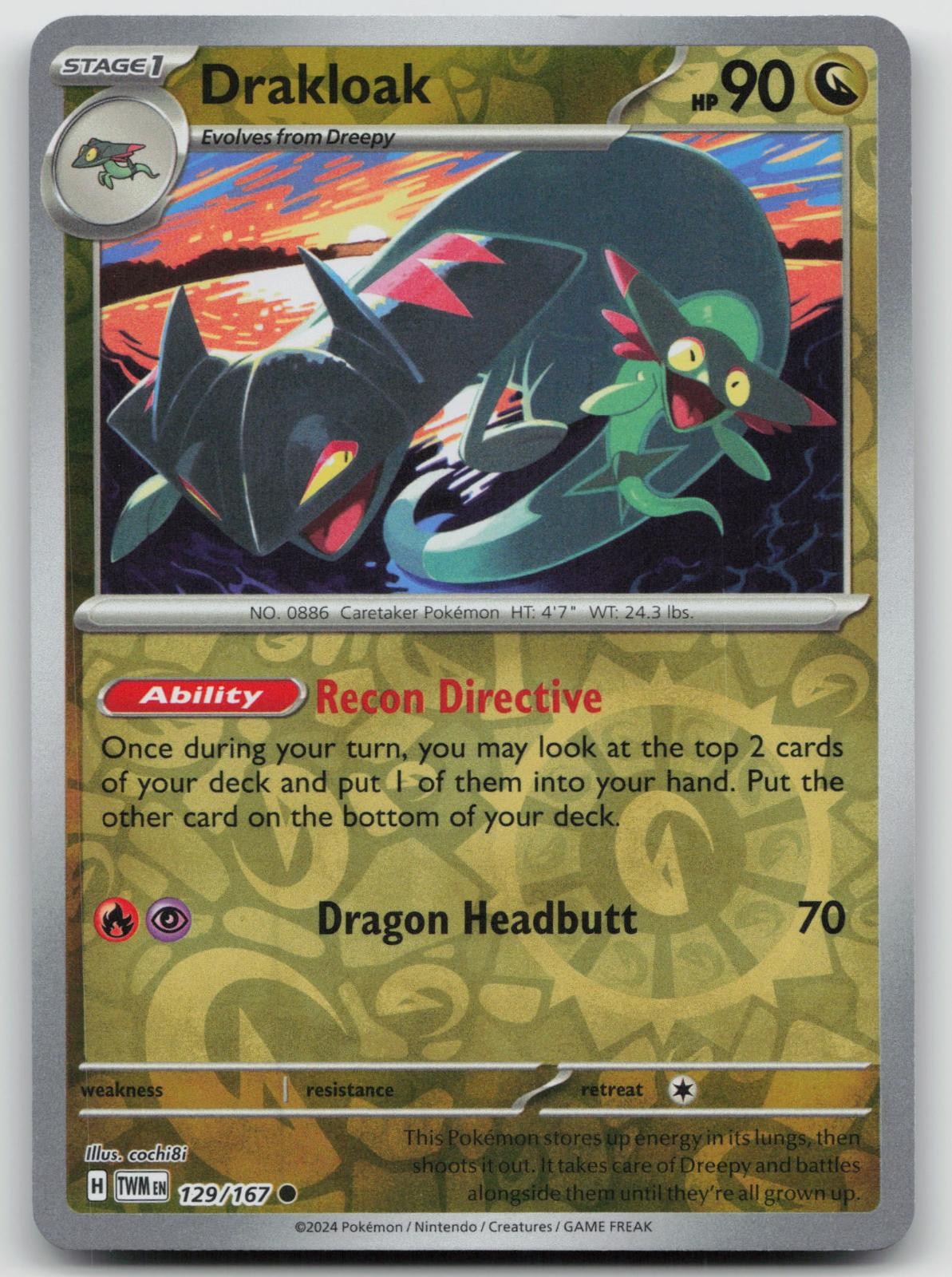 Drakloak 129/167 Common Twilight Masquerade Pokemon Reverse Holo Near Mint