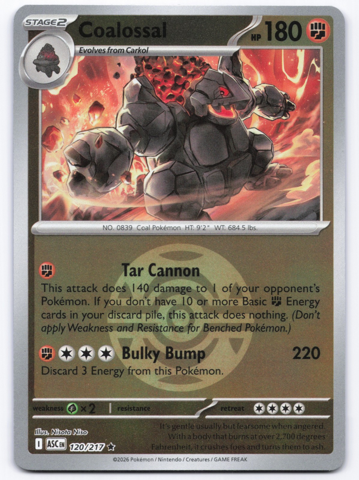 Pokémon TCG Coalossal 120/217 Dusk Ball Reverse Holo Ascended Heroes NM