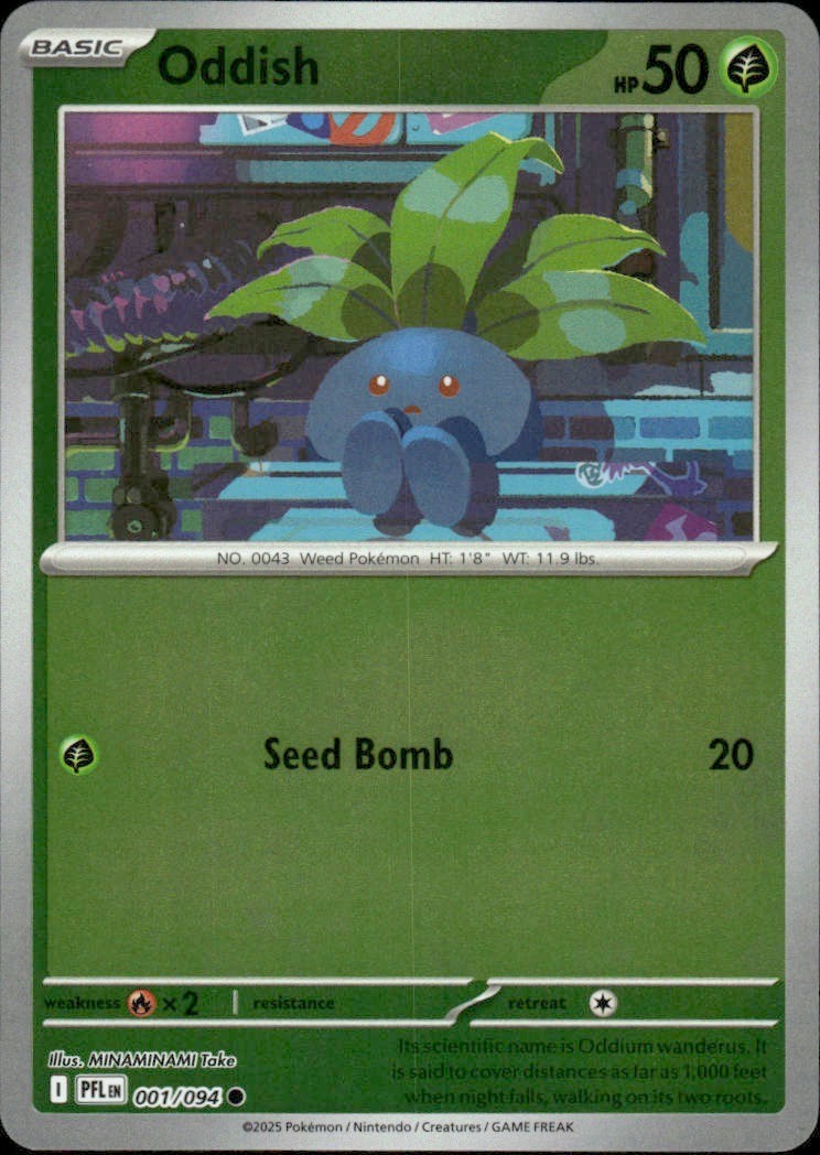 ODDISH 001/094 PHANTASMAL FLAMES COMMON REVERSE HOLO POKEMON MINAMINAMI TAKE