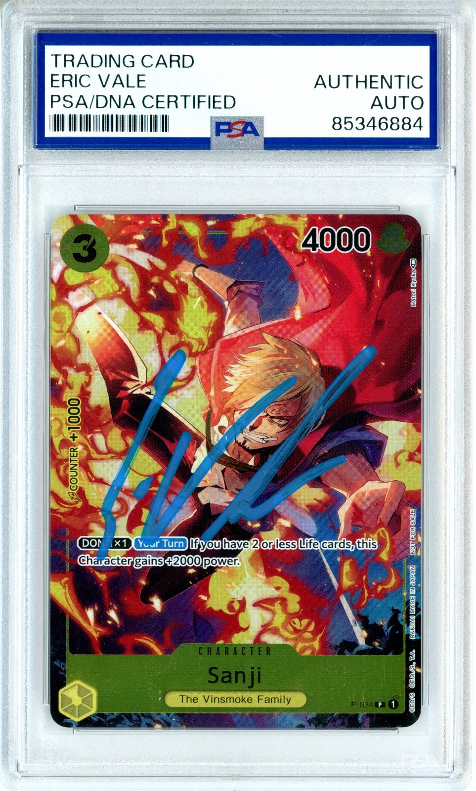 PSA Authentic Signed Eric Vale Sanji P-034 Promo One Piece TCG