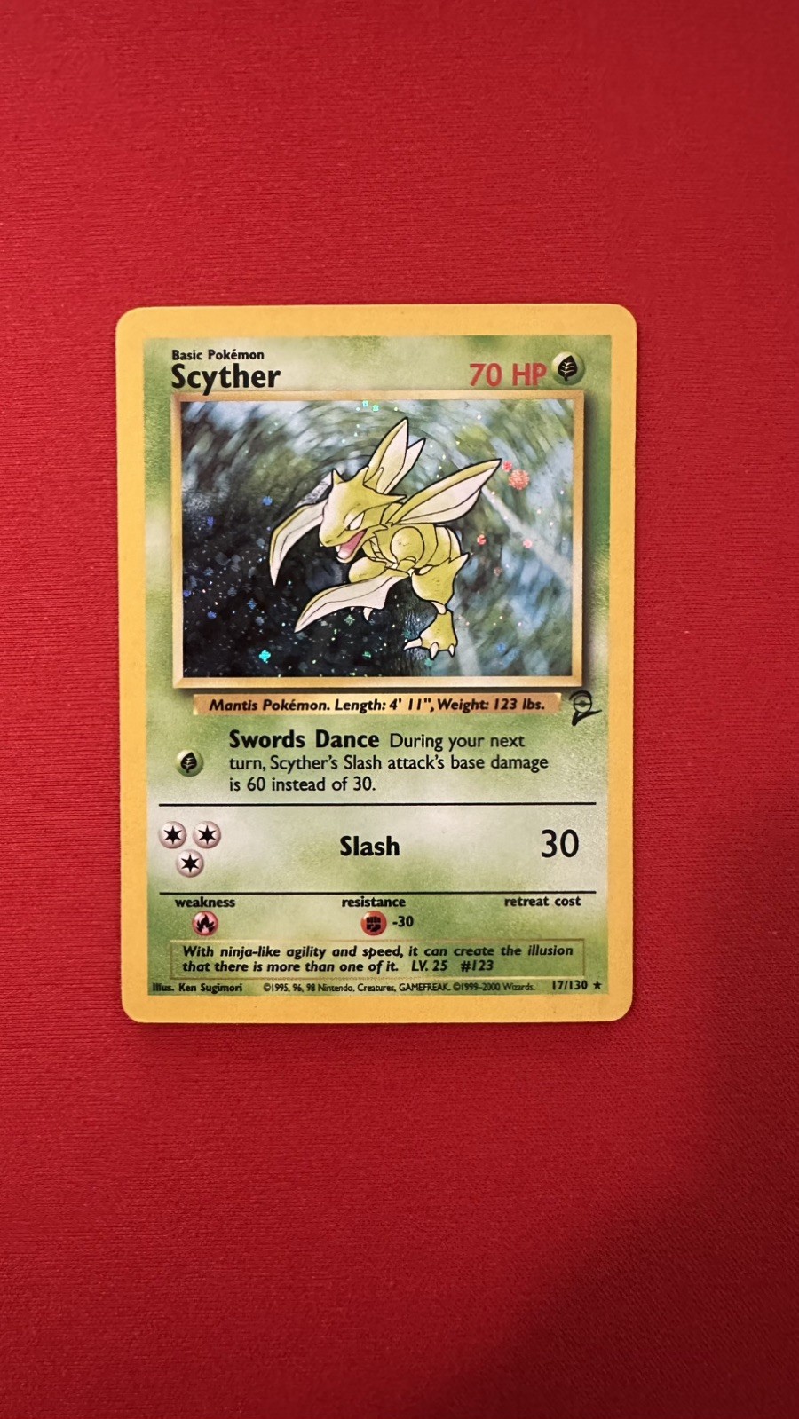 Pokemon TCG Base Set 2 Scyther 017/130 Holo Rare Swirl 70 HP Eng Wizards 1999