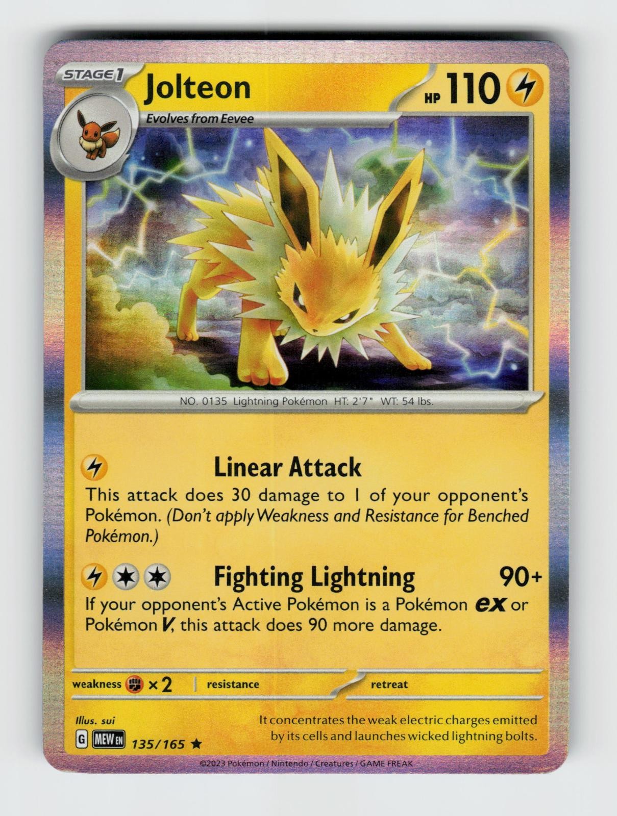 Jolteon 135/165 Holo Rare 151 Pokemon 2023 Near Mint